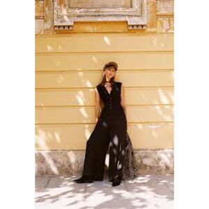 Free People Beach Shasta One-Piece Wide Leg Jumpsuit black MEDIUM